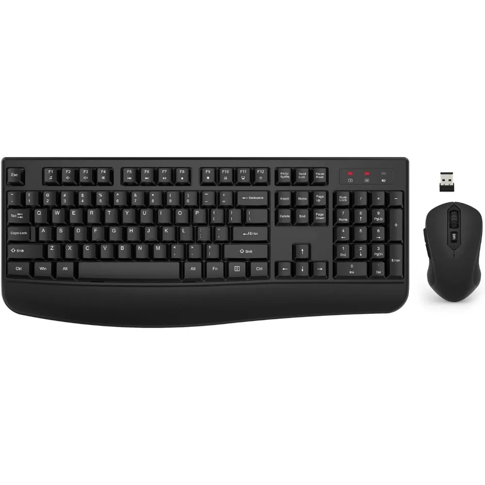 Full-Sized Ergonomic 2.4G Wireless Keyboard and 3-Level DPI Adjustable Mouse Combo for Desktops and Laptops