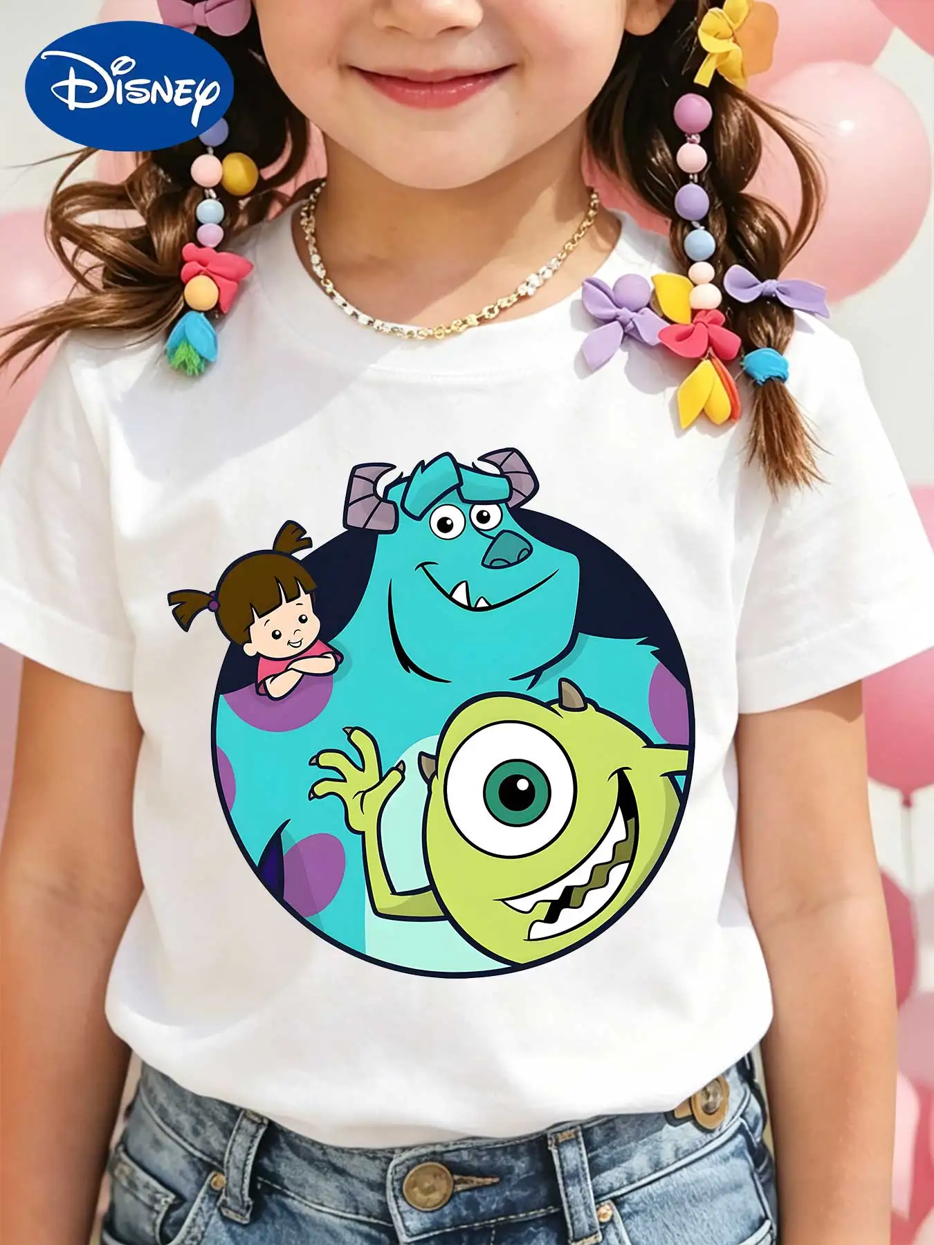 Disney Monsters, Inc. Camiseta de manga corta Sulley, Mike Wazowski, Abomination para niños, camiseta holgada de verano para niñas