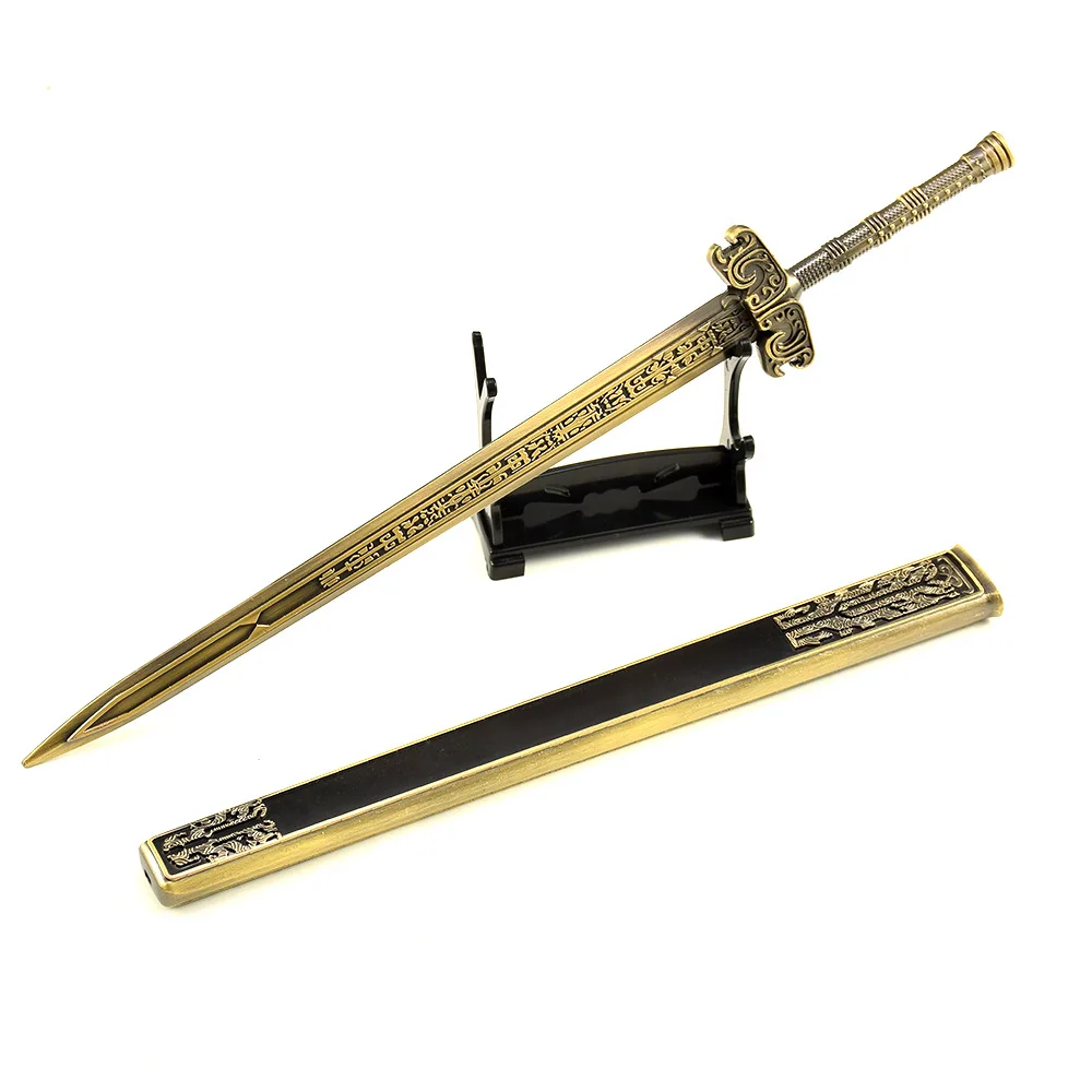 30 سنتيمتر/11.81 النمط الصيني الطرفية سلاح بارد السيف نموذج أنيمي تمثال مع غمد جميع المعادن الحرف اليدوية زخرفة الصبي هدية