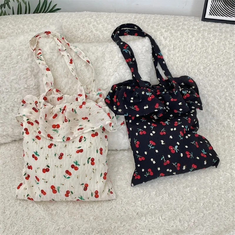 

Youda New Polyester Fabric Shoulder Bag for Women Simple Floral Falbala Style Handbag Large Casual Capacity Shopper Tote Bags