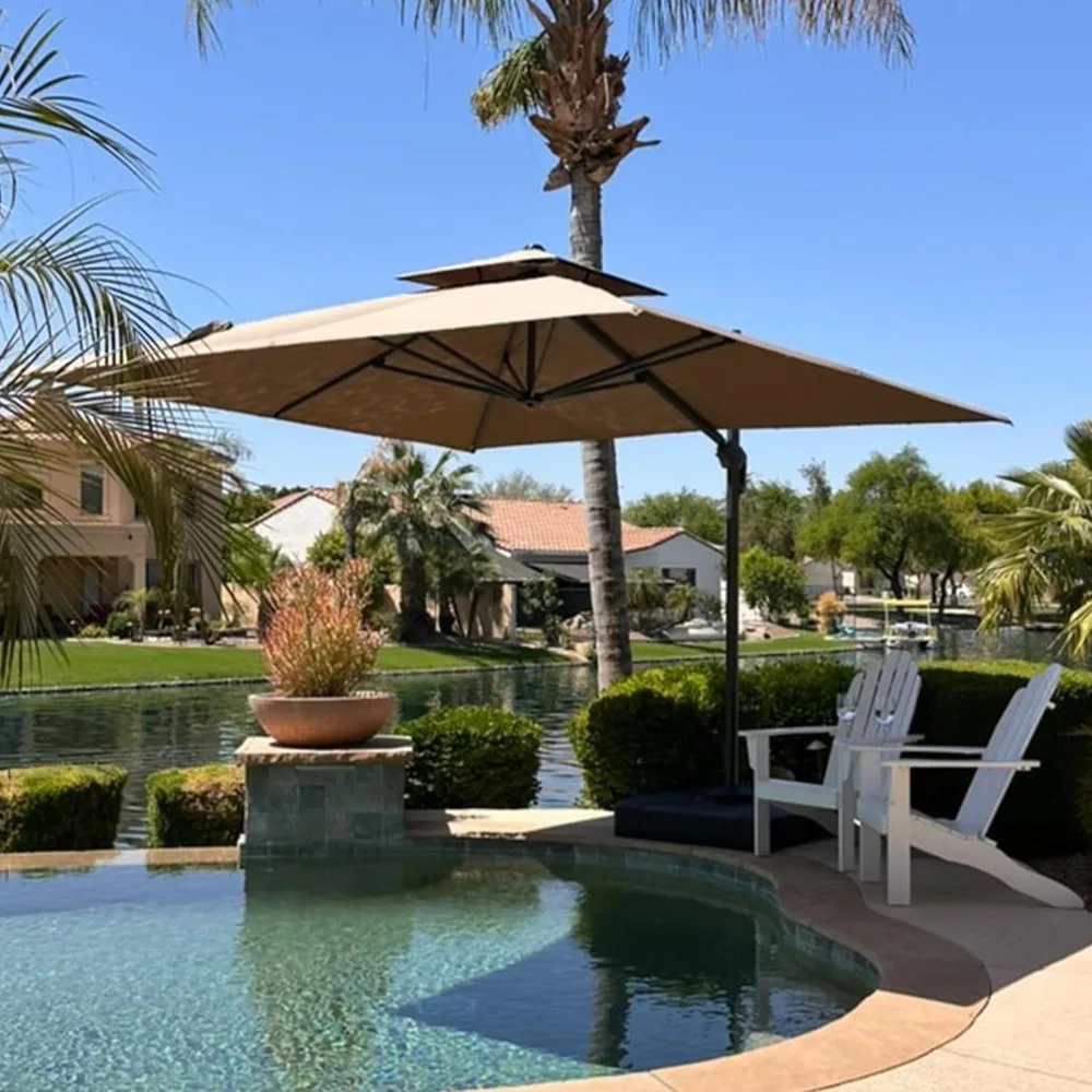 

9ft X 12ft Patio Umbrella with Base, Large Outdoor Cantilever Umbrella, Customizable
