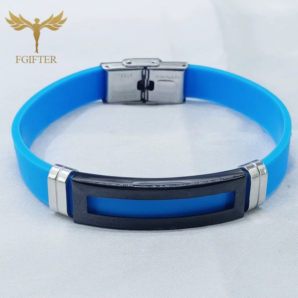 Wrist Jewelry ﻿7 Colors Smooth Silicone Geometric Stainless Steel Bracelets Men Women Washable Rubber Belt 17/19/21cm Bangles