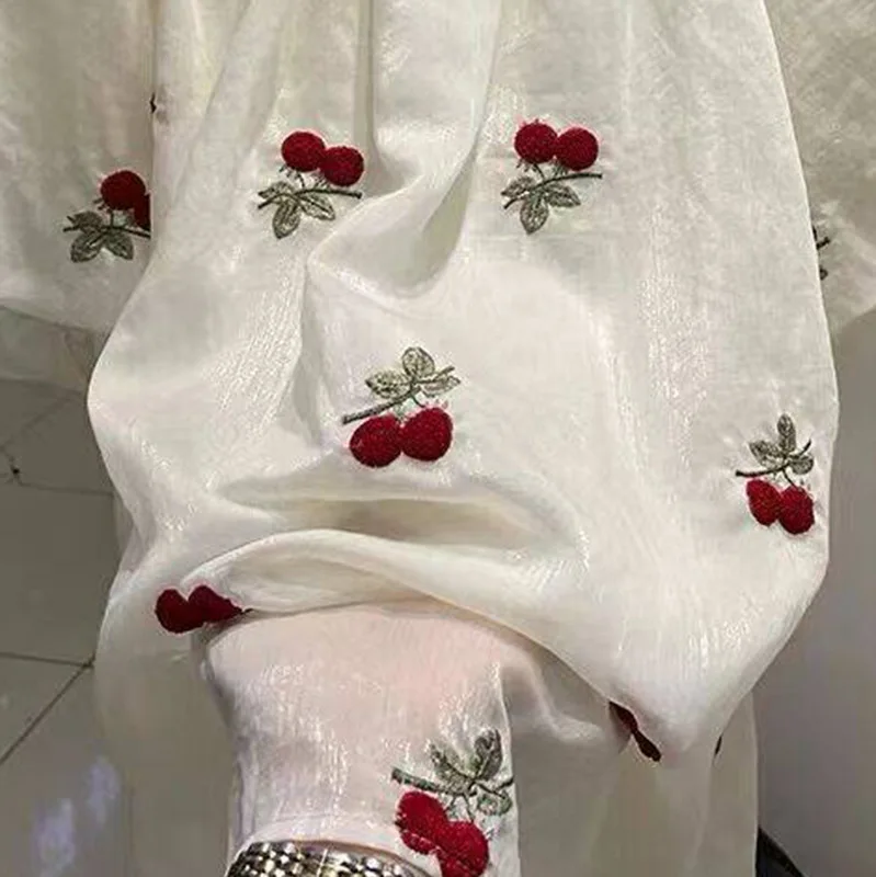 

Cherry Embroidered Lace Fabric Chinese Style Hanfu Children's Clothing Shirt Dress Handmade Sewing Fabric