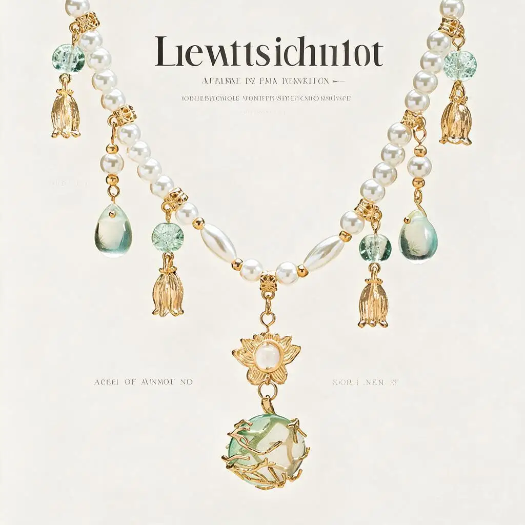 Ancient Chinese Hanfu Faux Pearl Necklace Green Teardrop Pendant Traditional Tang Song Dynasty Jewelry For Women Cosplay Wear