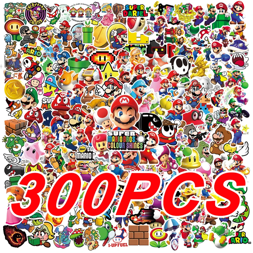 100/200/300 pçs dos desenhos animados super mario jogo adesivos portátil notebook skate geladeira telefone à prova dwaterproof água decalque adesivo crianças brinquedos