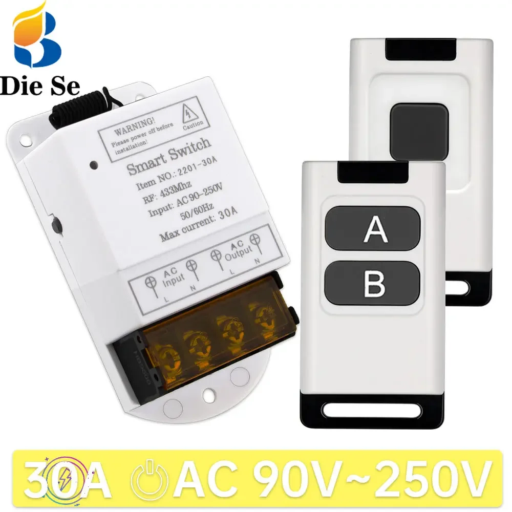 433Mhz RF Universal Remote Control Swtich AC 110V 220V 30A High Power Relay Receiver and Transmitter,for Pump Light Fan