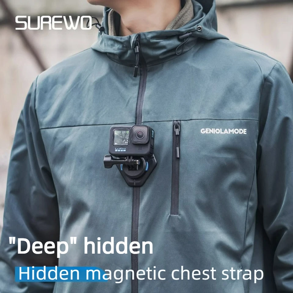 SUREWO Hidden Magnetic Quick Release Chest Strap Fixing Bracket For Gopro13/12/11 DJI Action 5 pro 4 Sports Camera Accessories
