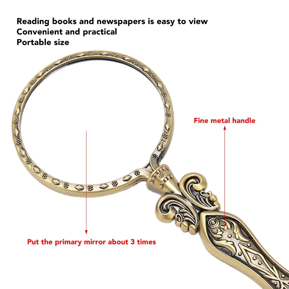 

Bronze Finish Retro Magnifying Glass Slipless Handle Alloy Material Vintage Magnifying Glass Antique Gold