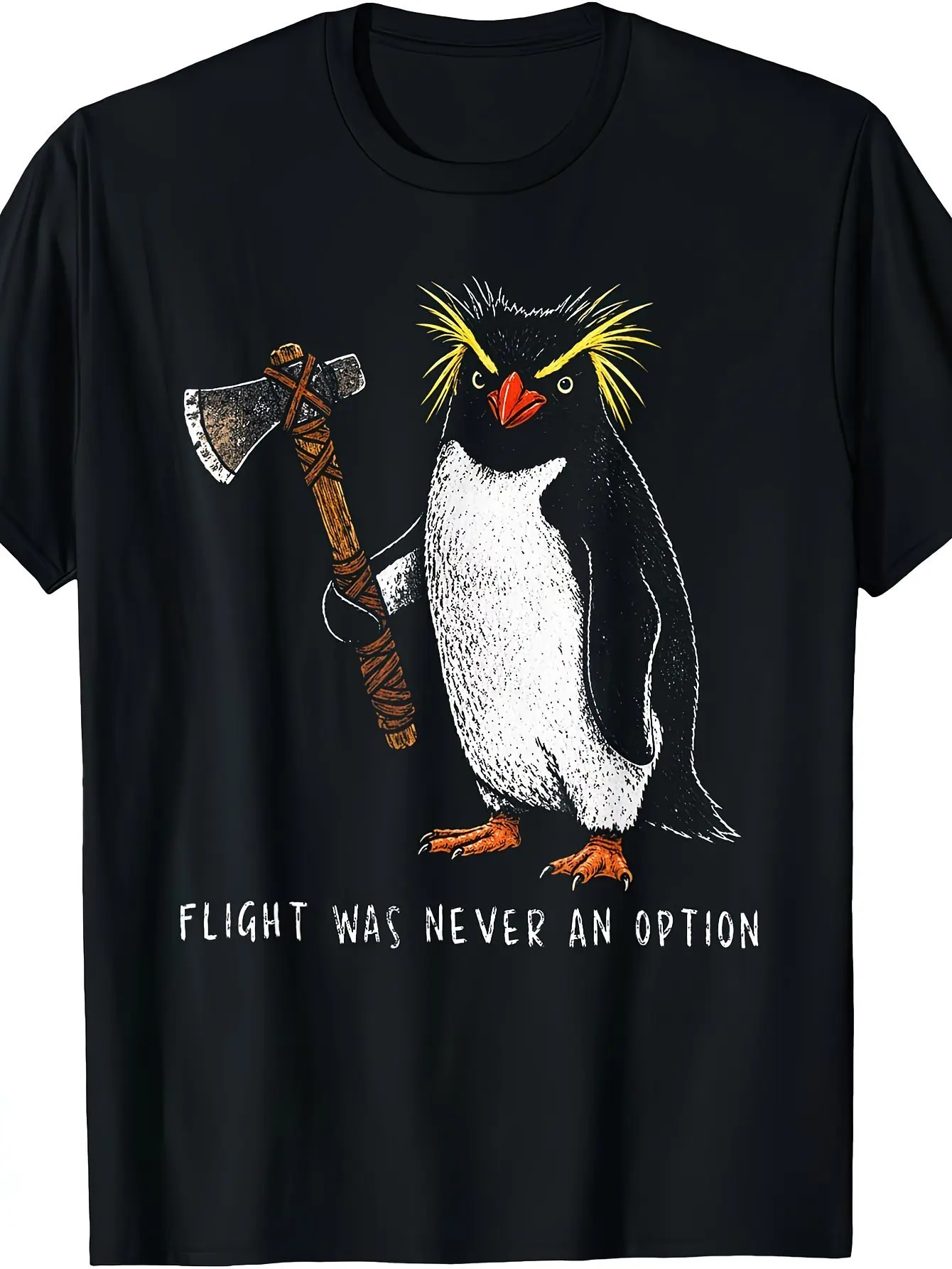 Retro Rockhopper Penguin Knife Meme T-Shirt, Flight Never an Option Graphic Tee with Iconic Penguin,  Casual Shirt Suitable for Year-Round Wear for Themed Events  Everyday Outfits