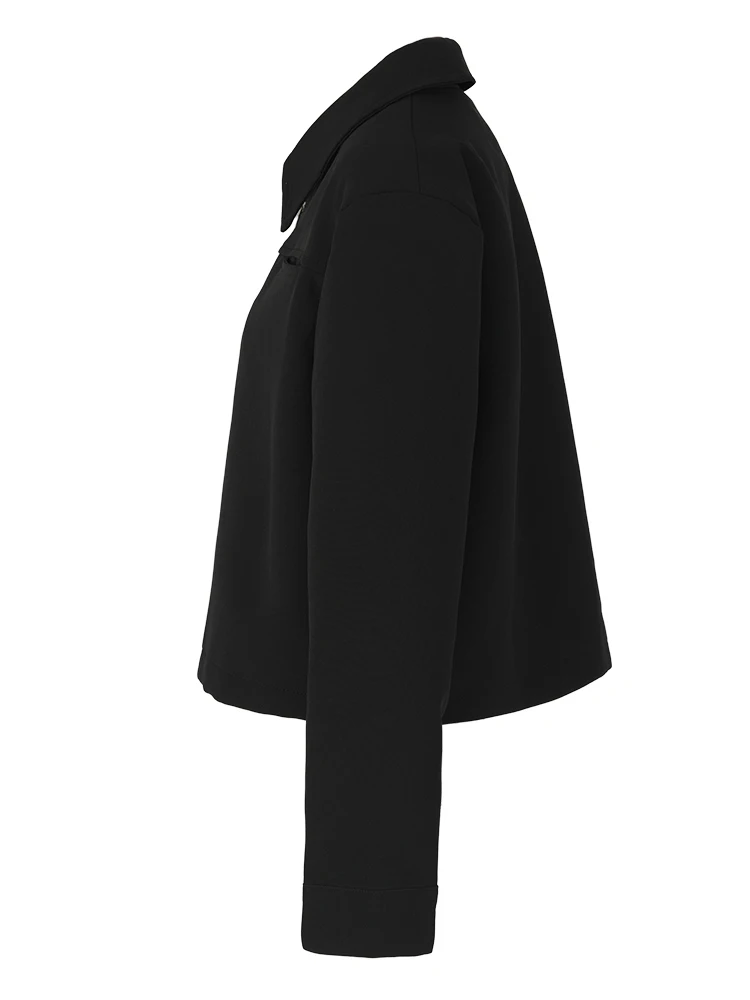 [EAM] Giacca casual di grandi dimensioni con cerniera nera vestibilità ampia Nuovo cappotto da donna a maniche lunghe con risvolto Moda marea