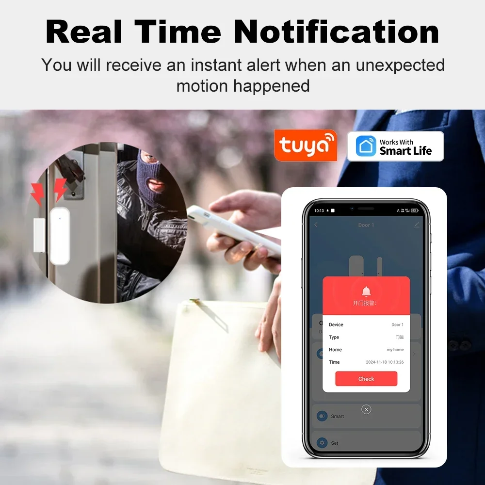 Tuya Zigbee مستشعر نافذة الباب الذكي كاشف إغلاق مفتوح لاسلكي إنذار أمان المنزل الذكي يعمل مع مساعد Alexa Google