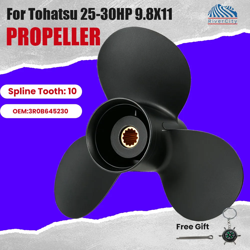 9.8x11 Outboard Propeller for Tohatsu 25HP 30HP Boat Aluminum Alloy Screw 3 Blade 10 Spline Marine Engine Part 3R0B645230