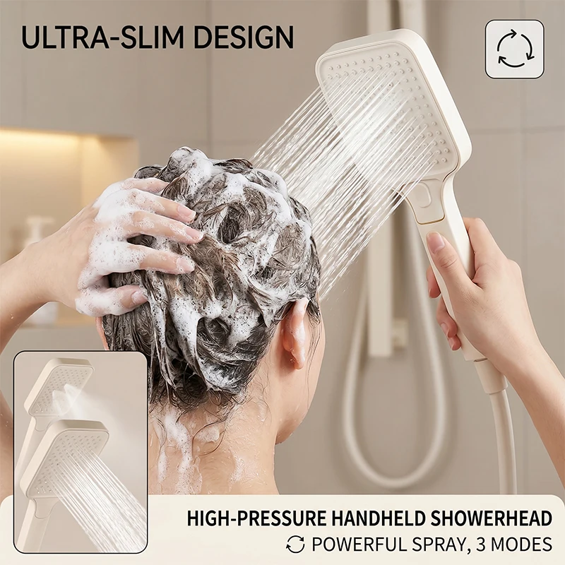 Handheld Shower Head High Pressure Boost,Adjustable 3 Spray Modes Massage,Water Saving Large Flow,Bathroom Accessory Home