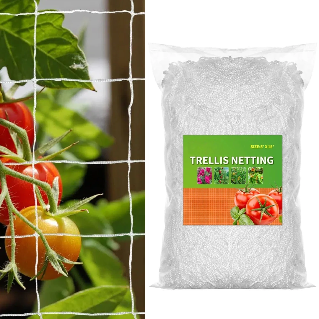 5Ft X15Ft Heavy-Duty Polyester Garden Trellis Netting Plant Climbing Net for Growing Vines Plants Vegetables Fruits Flowers