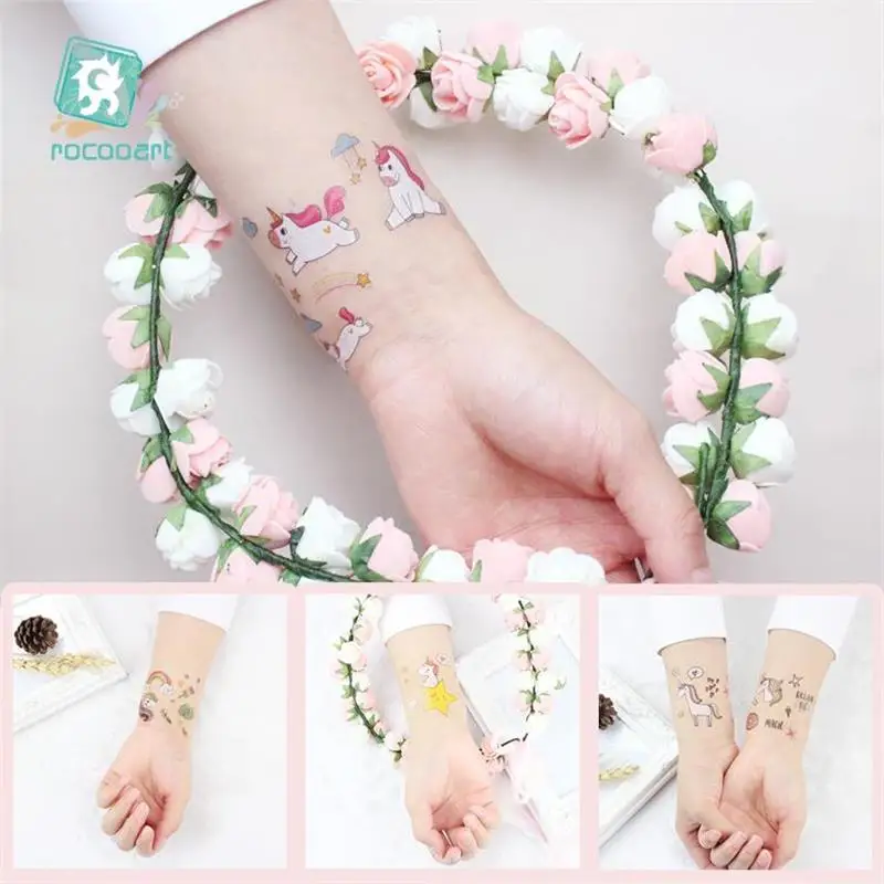 Bonito arco-íris unicórnio design à prova dwaterproof água tatuagens temporárias adesivos para crianças menina presente transferência de água