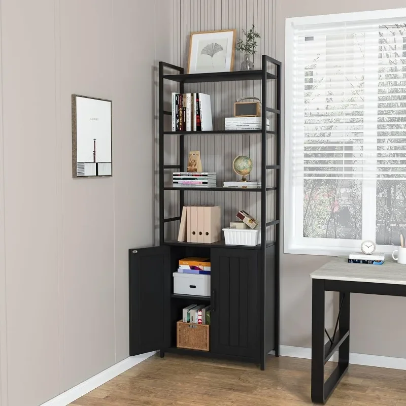 BLack Bookshelf with Doors,70