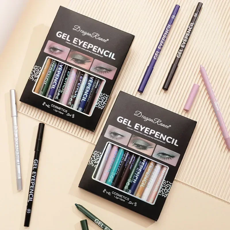 ゲルアイライナーペンシル防水アイペンシル化粧品 12 個カラーマット UV 発光アイライナーペンセットメイクアップアイライナーペンシルツール