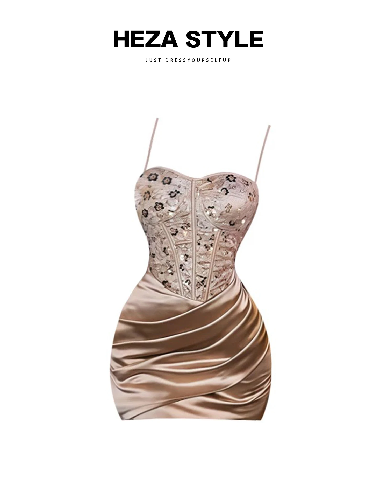 

Сексуальное блестящее платье с бретелями-«рыбьими косточками» для женщин, ранняя осень, утягивающее талию, короткое, без бренда, из полиэстера, без рукавов, цельное.