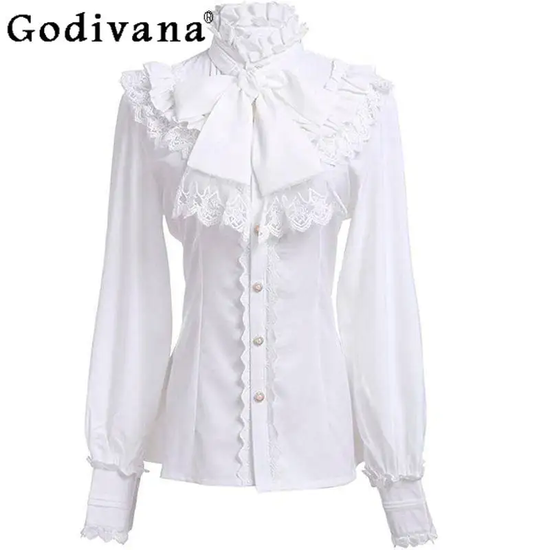 

Japanese Original Retro Punk Style Gothic Style Women's Slim Fit Versatile Lace Trim Long Sleeve Shirt 2026 New