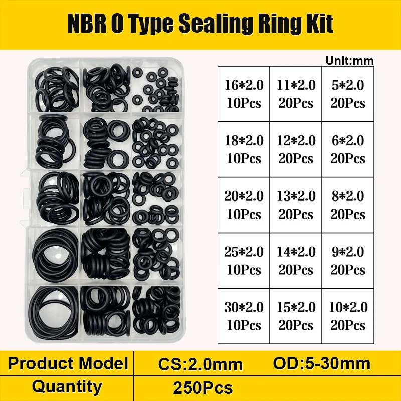 NBR O-Ring Nitrilkautschuk Schwarz O-Ring Öl Verschleißfeste wasserdichte Dichtung Wasserhahn Rohr Auto Sanitär Pneumatische O-Ring Kit – Detail 9