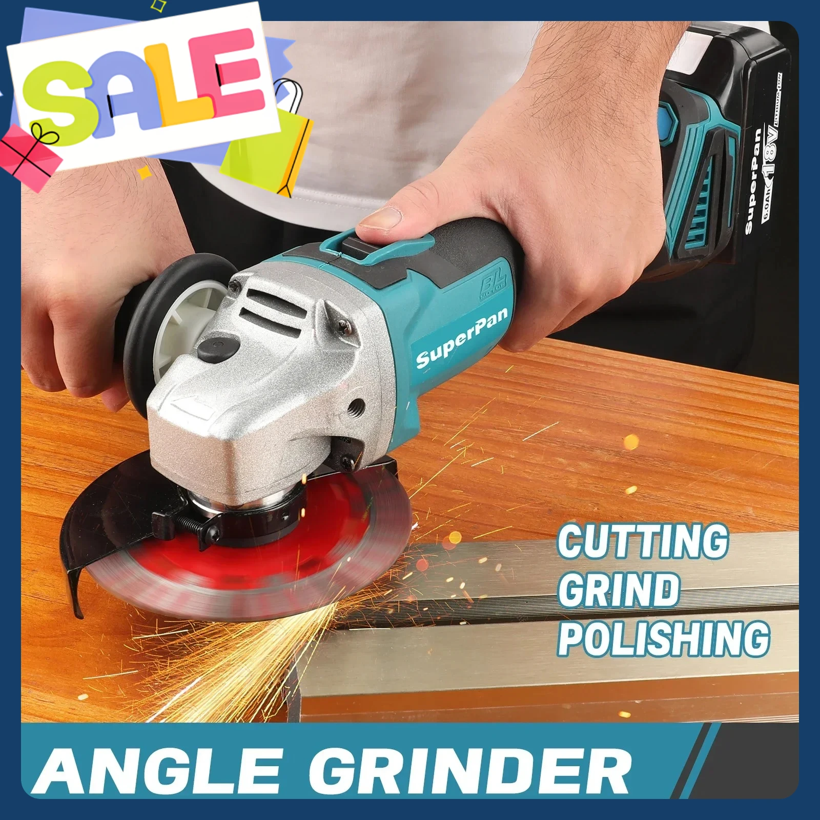 

Superpan404 Эргономичная бесщеточная угловая шлифовальная машина - полировка и резка 2-в-1, многофункциональный электроинструмент, для аккумулятора Makita 18 В PIN