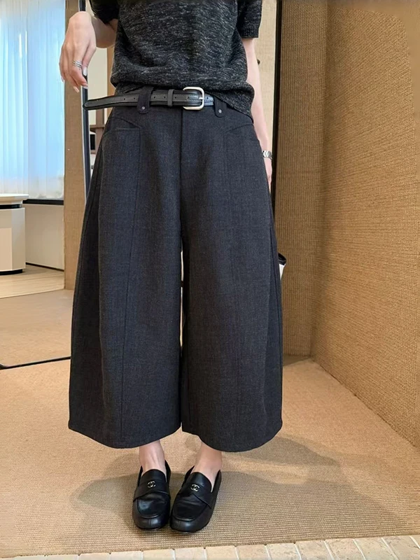 Authentic Korean High Waist Wide Leg Pants 2026 Autumn New Style Casual Loose Fit Eighteen Shorts Versatile Polyester Fiber
