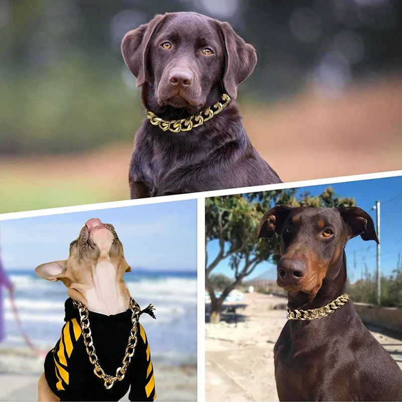 

Dog Gold Chain Collar Thick Light Metal Cuban Chain Dog Collar Necklace with Secure Snap Buckle for Medium and Large Pit Bulls