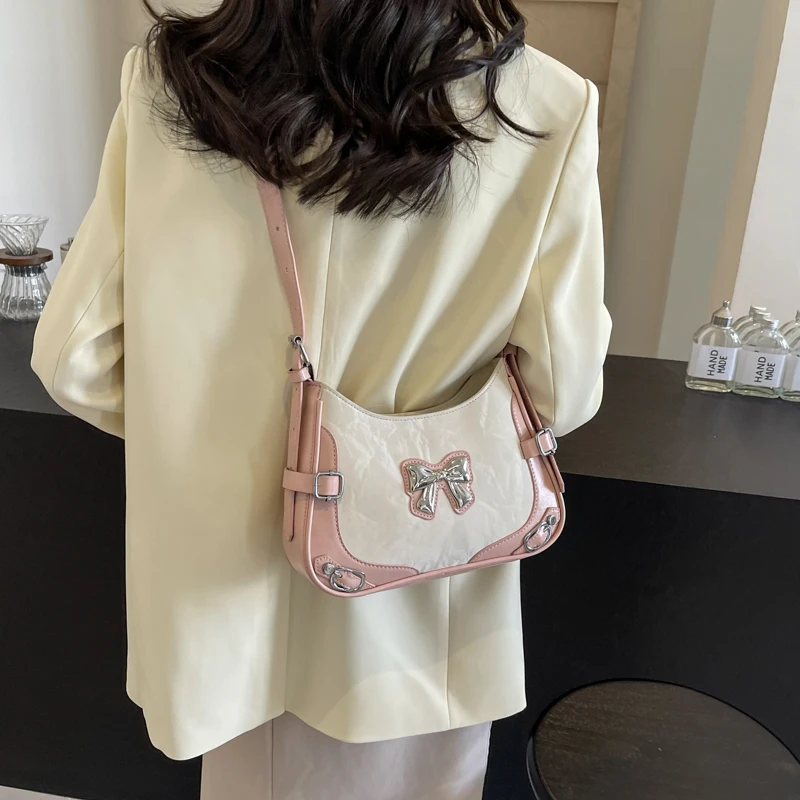 LEFTSIDE Bow Sweet Small Crossbody Bags for Women 2024 New Trend Fashion PU Leather Shoulder Bag Women Y2K Handbags and Purses