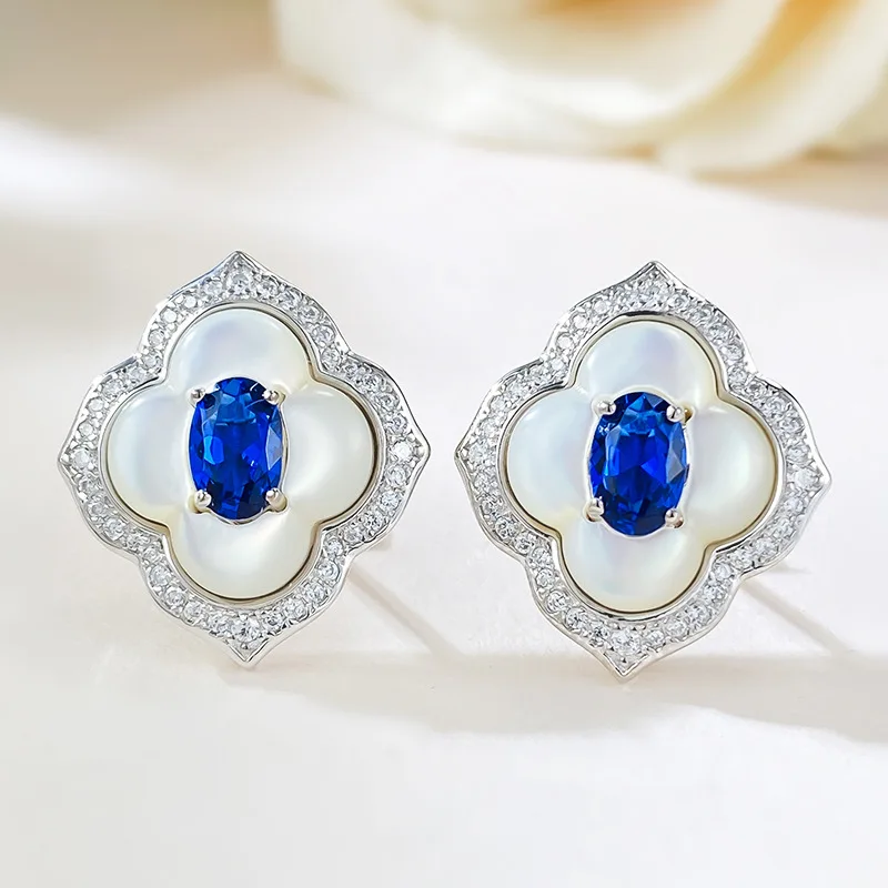 Longlong Gold Jewelry 2024 New Jewelry Simplified 4 * 6 Simulated Sapphire Oval Earrings