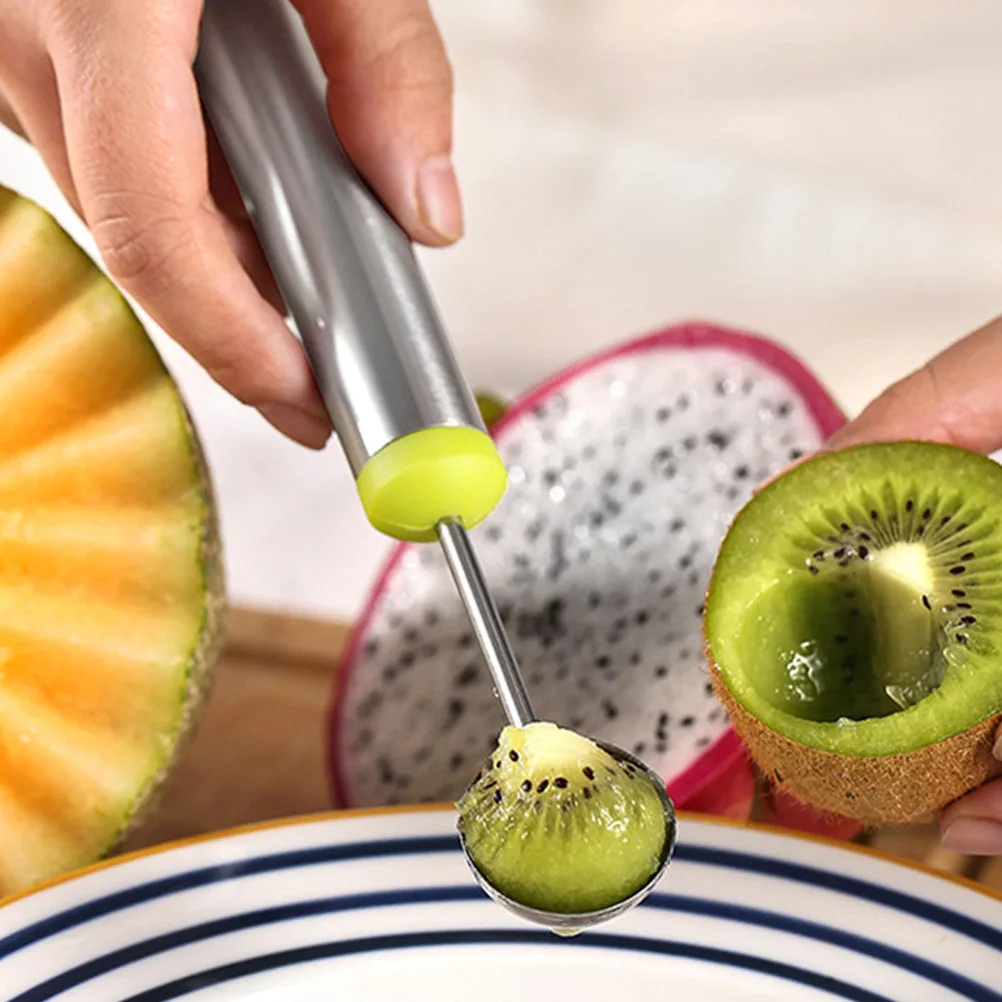 

4Pcs Fruit Ball Picker Stainless Steel Kitchen Gadget Portable Tool Green Color Melon Digger Set Carving