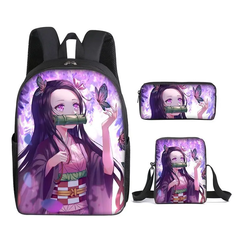 Dämonentöter Tanjiro Kamado Nezuko Agatsuma Zen'itsu Schultasche Hochwertiger Cartoon-Druck Große Kapazität Tragbare Umhängetasche – Detail 9