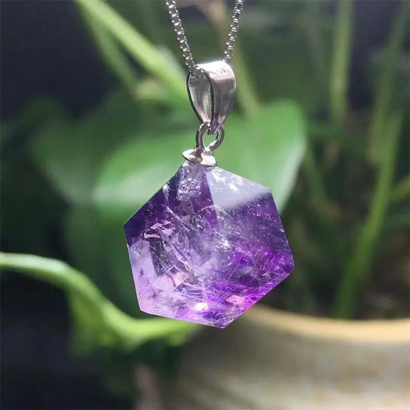 S925 Natural Purple Rutilated Super Seven Quartz Cube Pendant For Earring Bracelet Reiki Healing Stone DIY Accessories 12-13MM