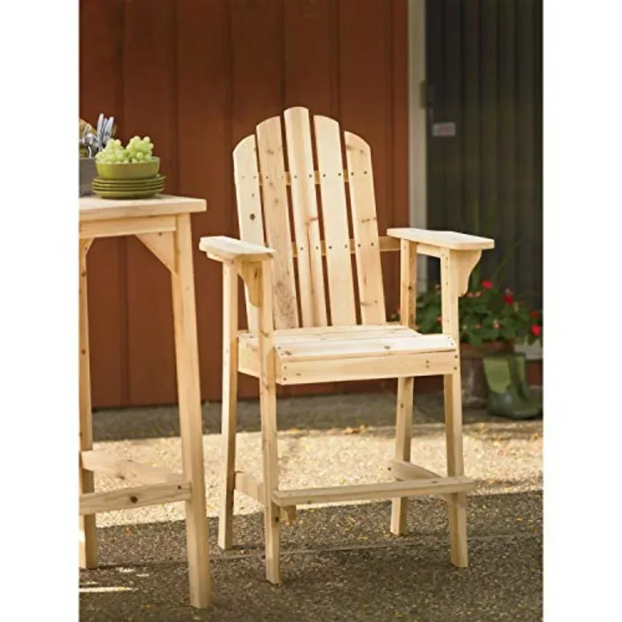 Outdoor balcony tall Adirondack chair with footrest, unfinished natural wood, beige-brown, ready-to-finish for custom staining