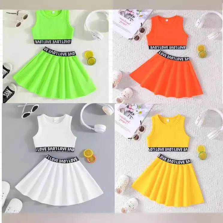 

Girls short skirt suit beach wind girls suit skirt sweet sports wind skirt 2 sets of Europe United States summer 3-8Y
