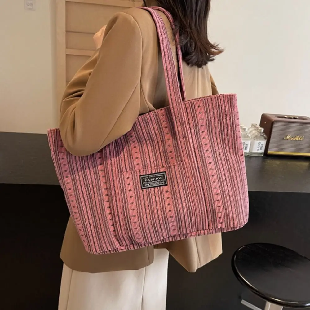 Large Capacity Canvas Tote Bag Minority Design Portable Commuting Shoulder Bag Original All-match Stripe Handbag Lady