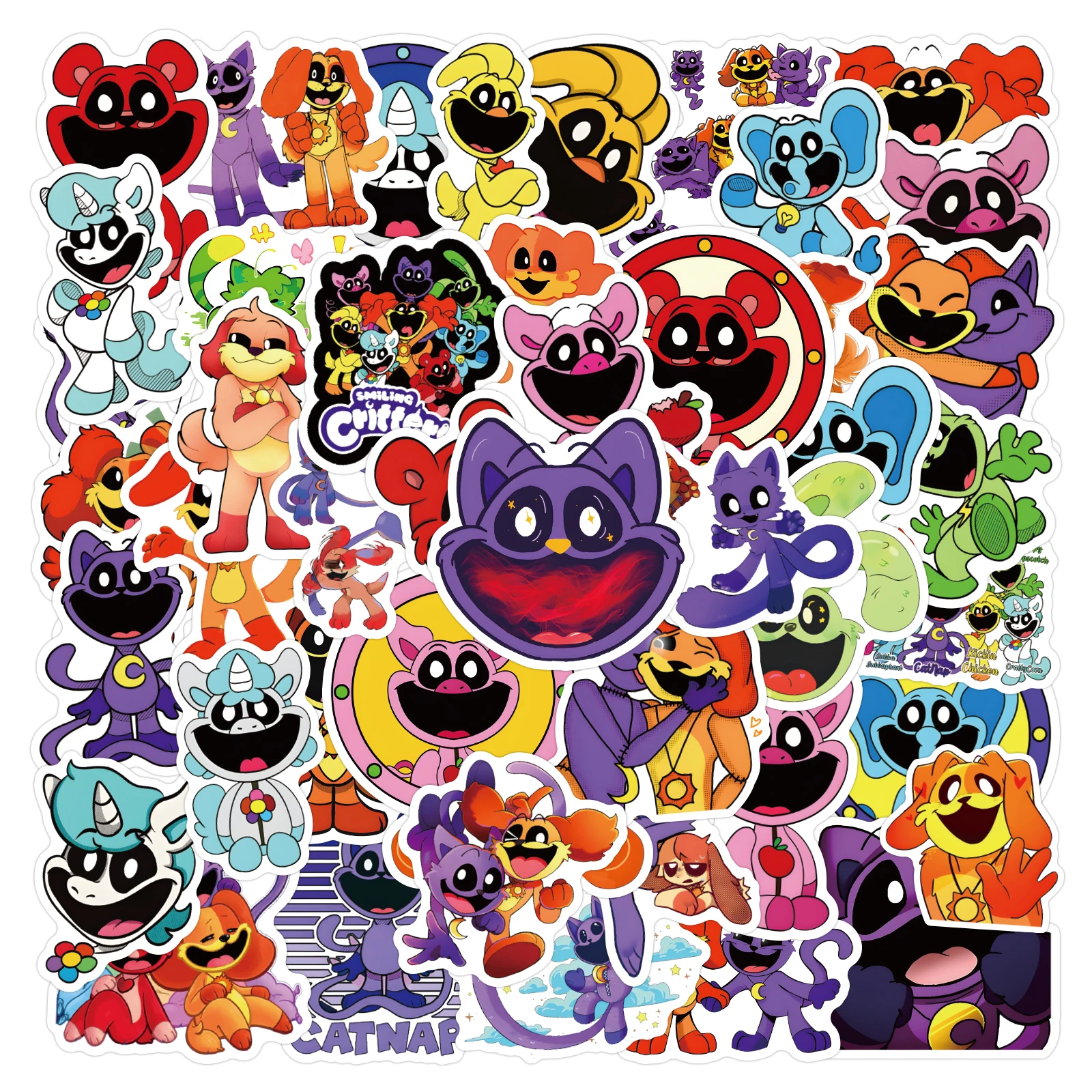 

50pcs Smilling Critters Stickers Anime characters for Water Bottle Laptop Skateboard Scrapbook Sticker Party Favor Kids Toy