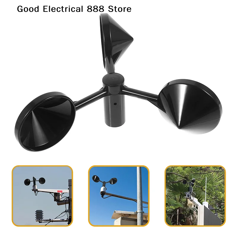 【G】1Pcs Black ABS 3-Cup Wind Sensor Wind Direction Sensor Anemometer Supply Anemometer Wind-Speed Monitoring Sensor Wind Speed