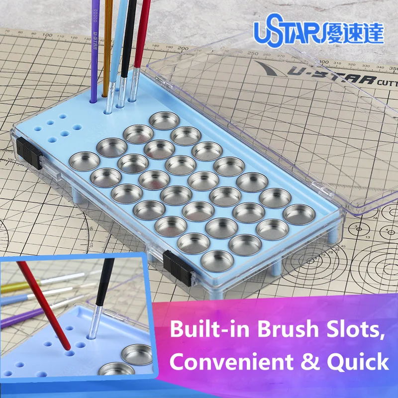 U-STAR UA-90252 Model Paint Palette Dish & Brush Storage Box Organizer Portable Painting Tool for Hobby Craft Model Building