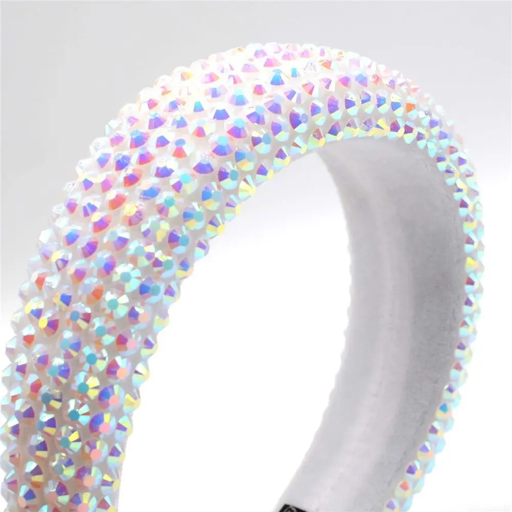 

Wide Brim Full Rhinestone Headband Shiny Padded Design Women Head Hoop Thickened Handmade Baroque Headdress Performance