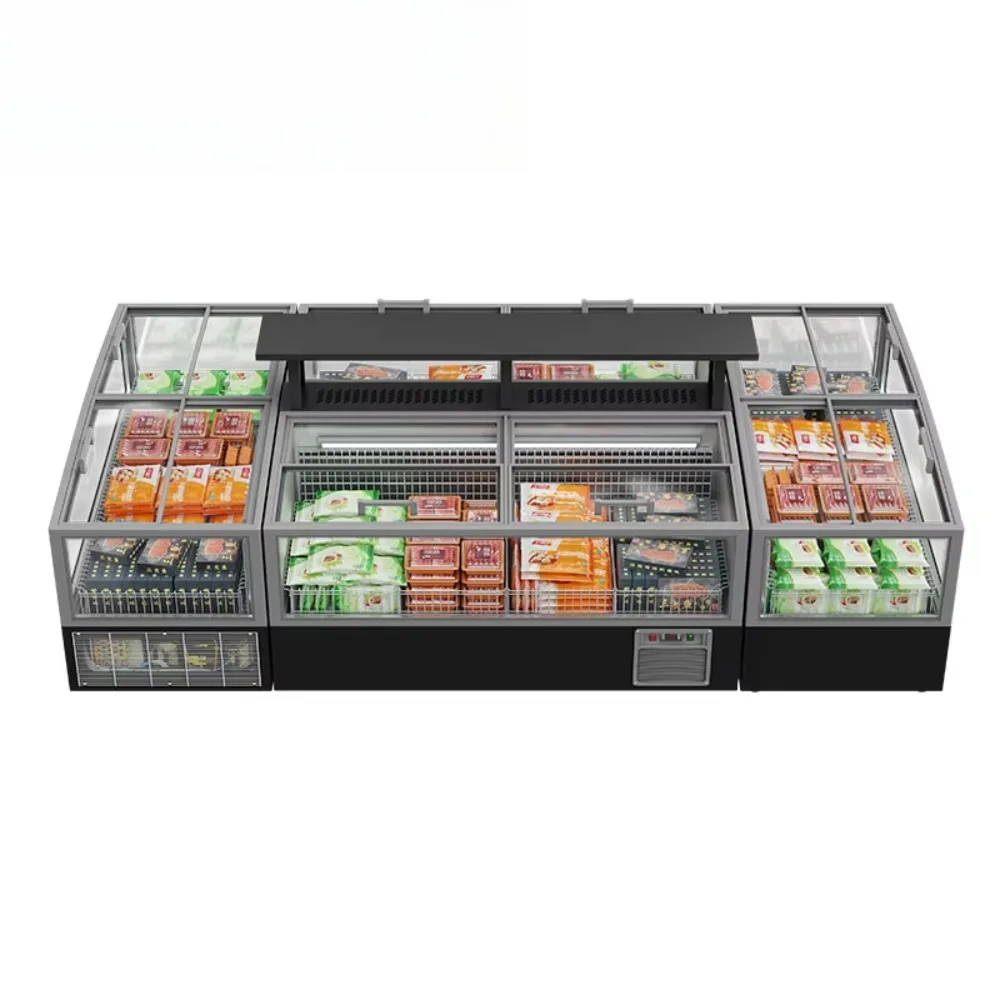 Food Grocery Island Freezer Sea Food Transparent Glass Door Small Chest Freezer