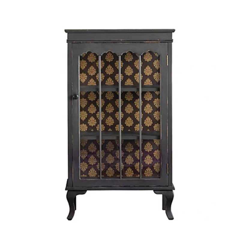 

Nordic retro black wine cabinet display living room floor-to-ceiling old glass dust-proof storage cabinet