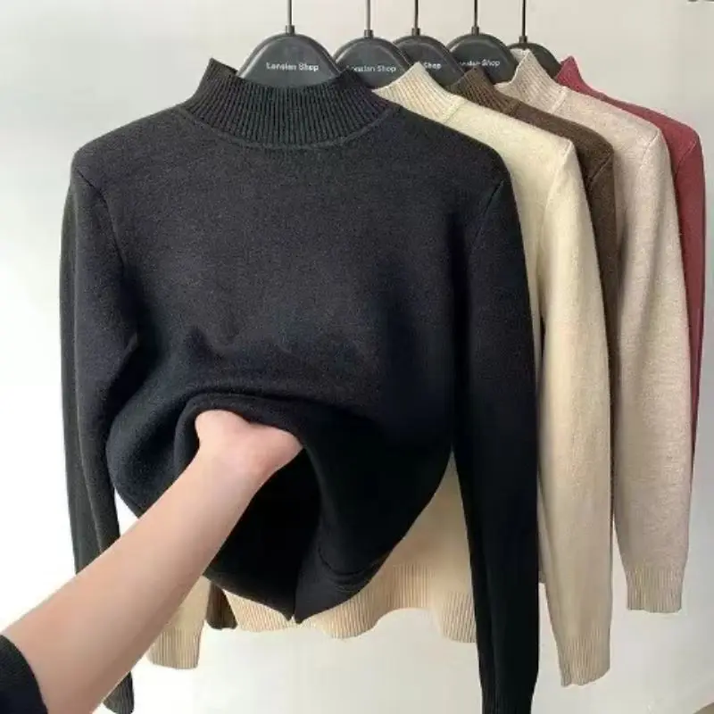 Suéter de cuello alto para mujer, Jersey de punto de manga larga, grueso, cálido, elegante, básico, informal, Tops, Otoño e Invierno