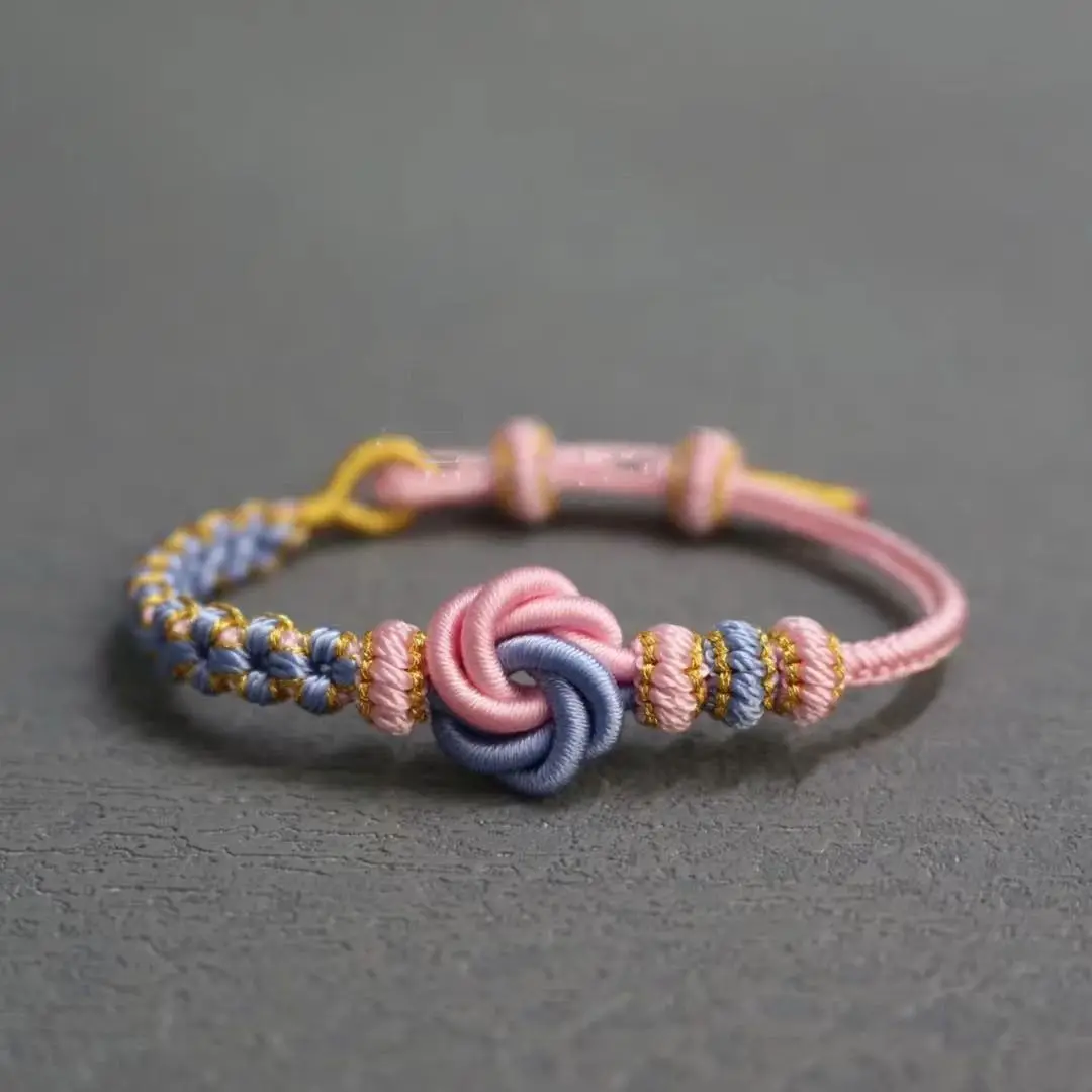 Bracelet en ULtissé à la main de style mandala pour femme, amulette de style ethnique, réglable, portant des fleurs de pêcher, accessoires de bricolage, cadeau, nouveau