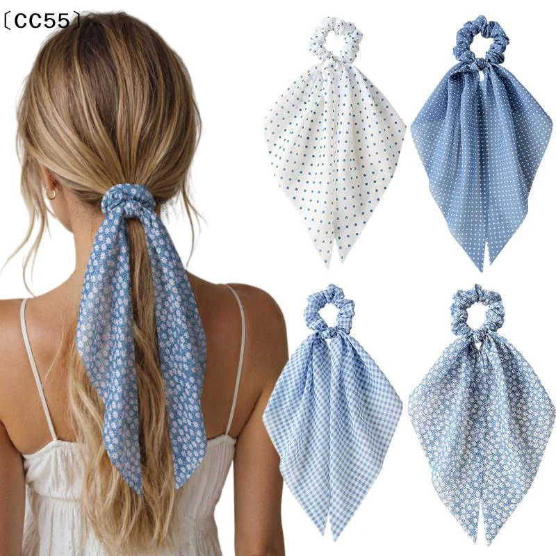 Modische Chiffon-Seiden-Haargummis mit Blumenmuster und Schleife für Damen, Haargummi, Haarbänder, Pferdeschwanzhalter, Haar-Accessoires〔CC55〕
