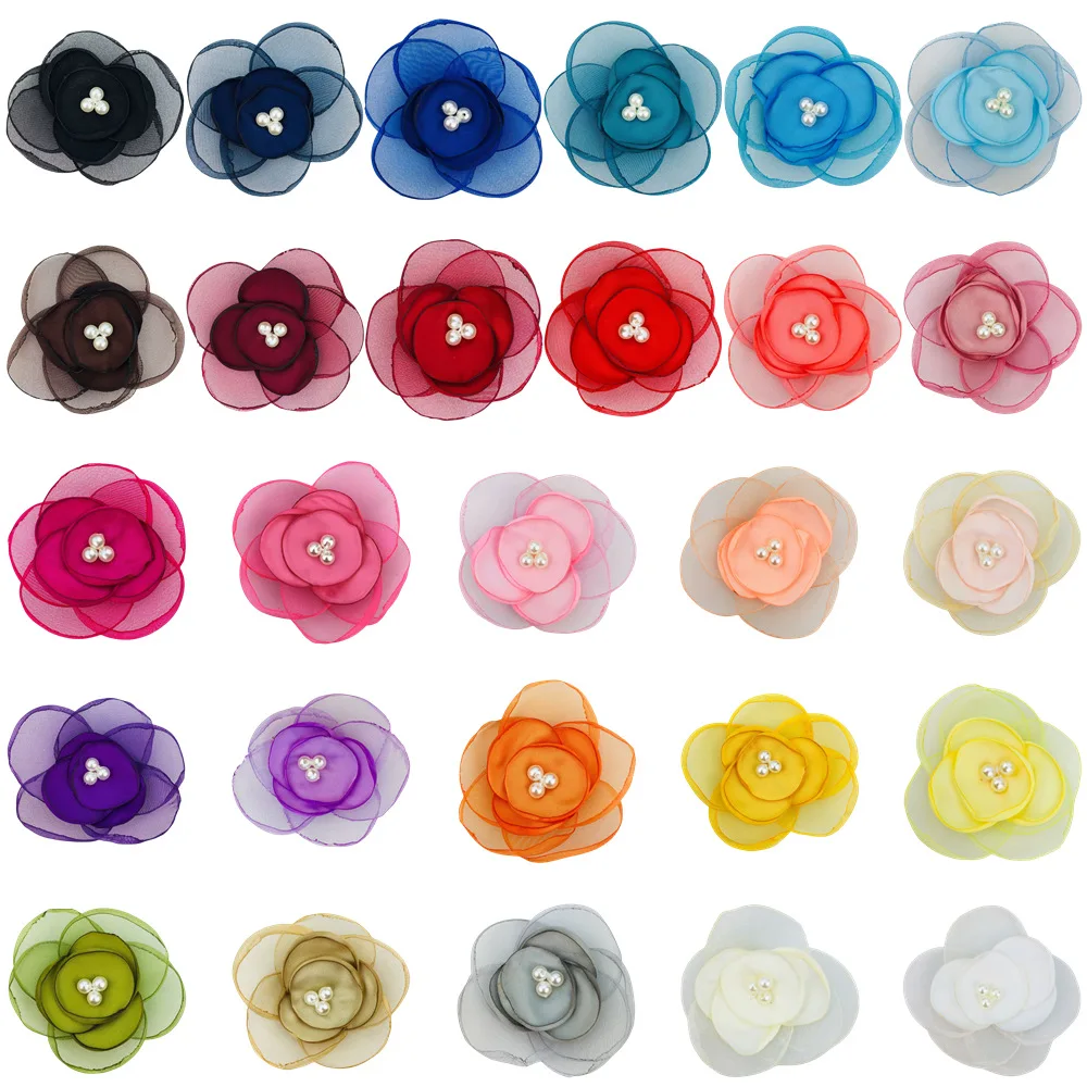 

1000 шт., оптовая продажа, 7 см, ручное шитье, жемчужный цветок, обожженный край, марлевый головной убор с цветком, одежда, аксессуары для домашних животных, аксессуары «сделай сам», в наличии