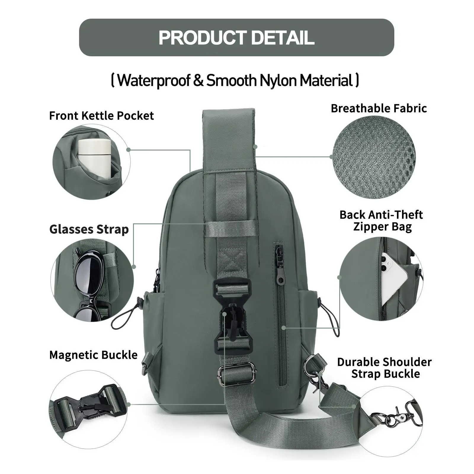 Chest Bag Crossbody Backpack Men Waterproof Leisure Shoulder Bags, Women Casual Bag Unisex Travel Lightweight Mini Messenger Bag