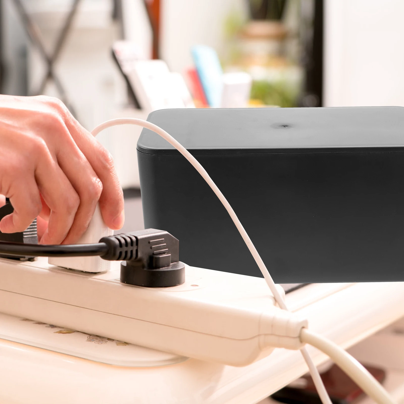 

Power Strip Management Box Black S Size Plastic Cord For Desk Computer Usb Solution Cable Management