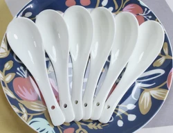 6 Stks/set, Witte Bone China Soep Lepel, Keramische Tafel Lepels Voor Soep En Rijst, chinese Rijst Scoop, Ijs Dessert Lepel