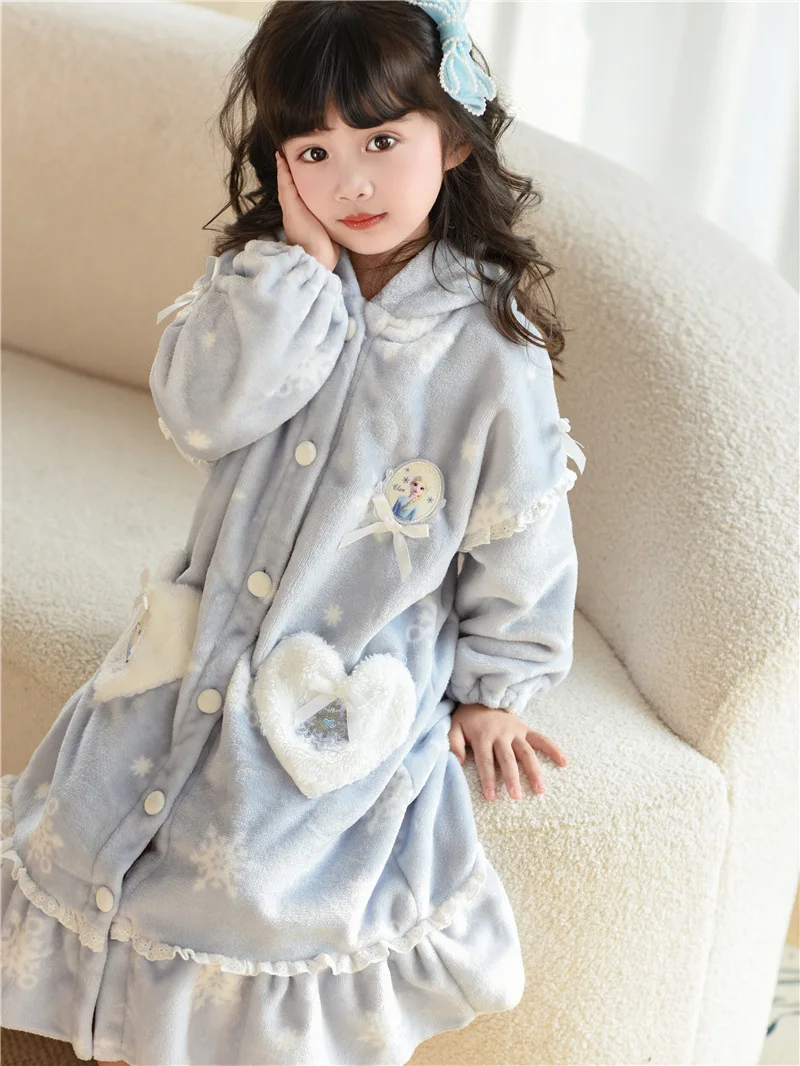 

Зимний фланелевой пижамный комплект для девочек, голубая ночная рубашка с принтом снежинок, домашняя одежда для отдыха, одежда для сна, платье для девочек 3-11 лет