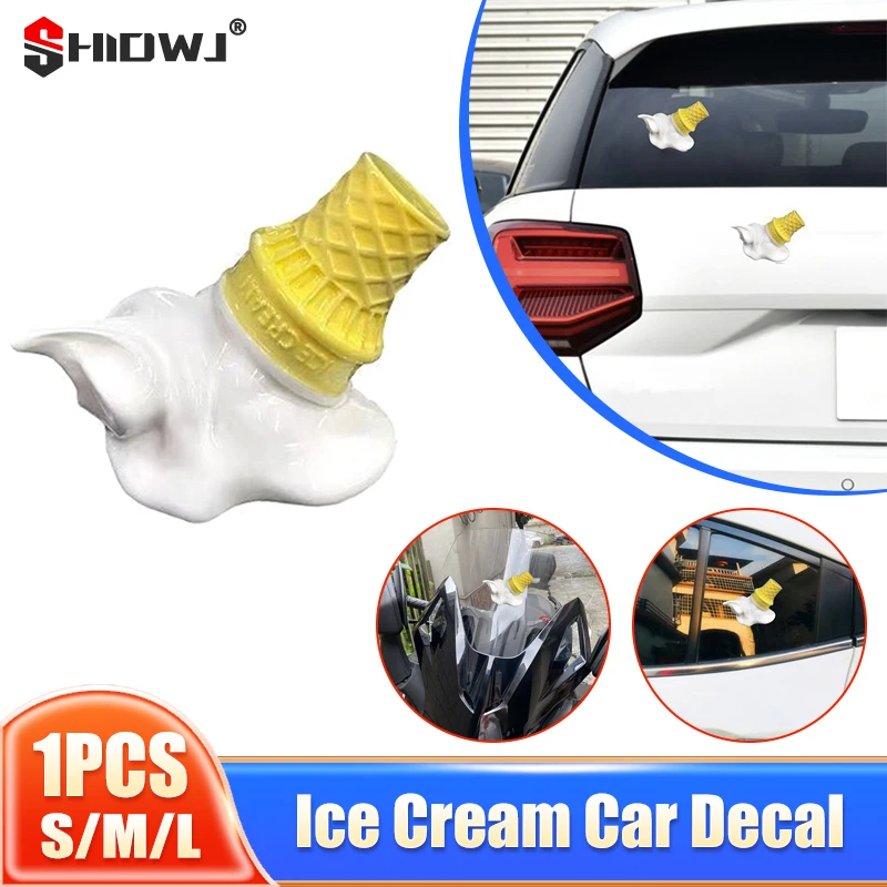 Creative 3D Dropping Ice Cream Car Stickers Funny Auto Windshield Decoration Adhesive Decal Motorcycles Sticker Accessories